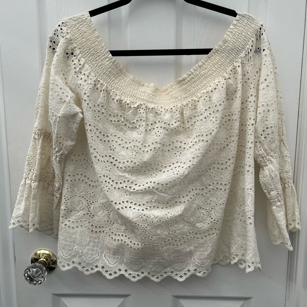 LoveShackFancy Cream Eyelet Off-Shoulder Blouse size L or XL